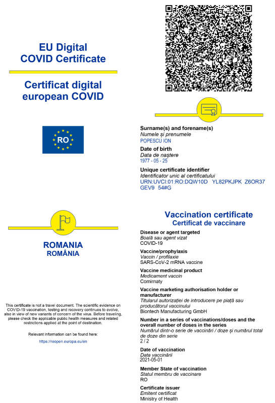 STS: Certificatele digitale UE privind COVID se pot obţine online, începând de joi, în mai puţin de 10 paşi